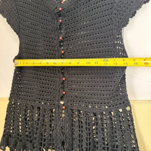Free People Crochet Boho Cotton Peplum Top Buttons Cardigan Sweater Black M - Picture 11 of 12